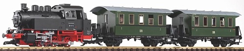 G Стартовый набор Пассажирский поезд с паровозом BR80  и 2-мя вагонами + аналоговый звук+пар, DR |||