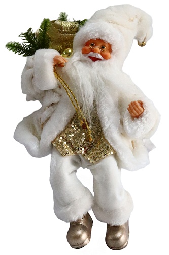 Санта сидящий в белой шубке с золотом, 30 см.